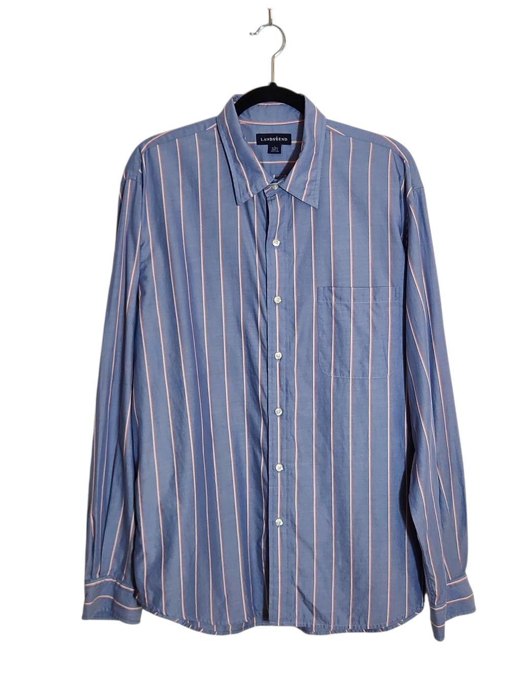 Lands' End Light Blue Striped Button Down Dress Shirt Size Large 18-18.5